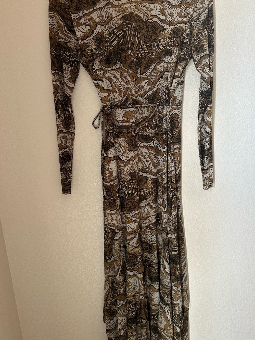 GANNI Tigers Eye Mesh Brown Maxi Dress Wrap Size EU 38 US Medium Or 8/10 Animal - Picture 4 of 11
